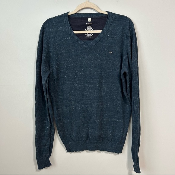 Diesel Teal Blue V-Neck Pullover Cotton Blend Sweater Men’s Size Medium - Picture 1 of 6